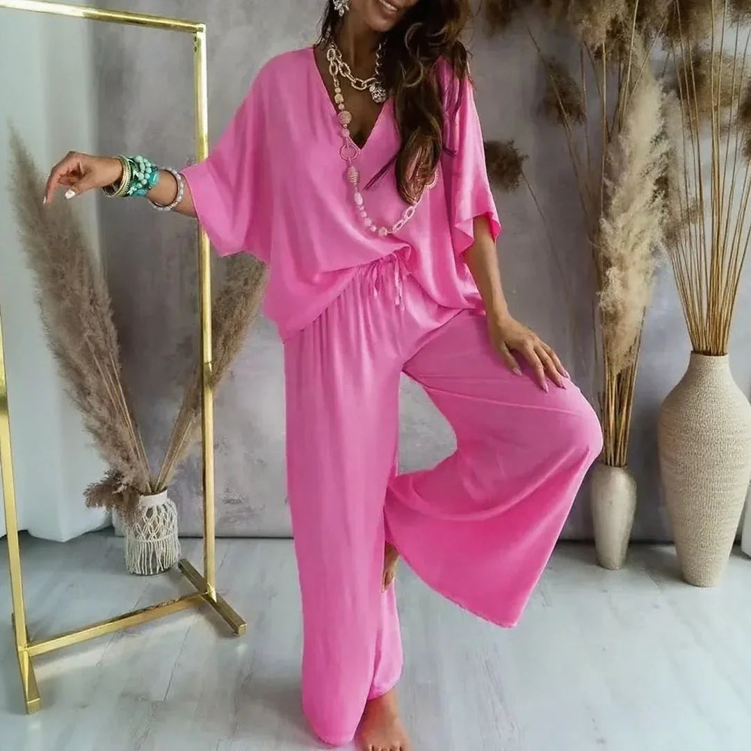 Biarritz™ Set With V-Neck Blouse & Adjustable Drawstring Palazzo Pants