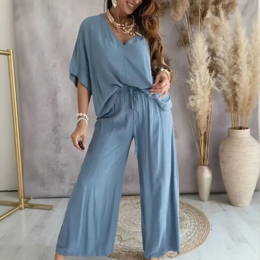 Biarritz™ Set With V-Neck Blouse & Adjustable Drawstring Palazzo Pants