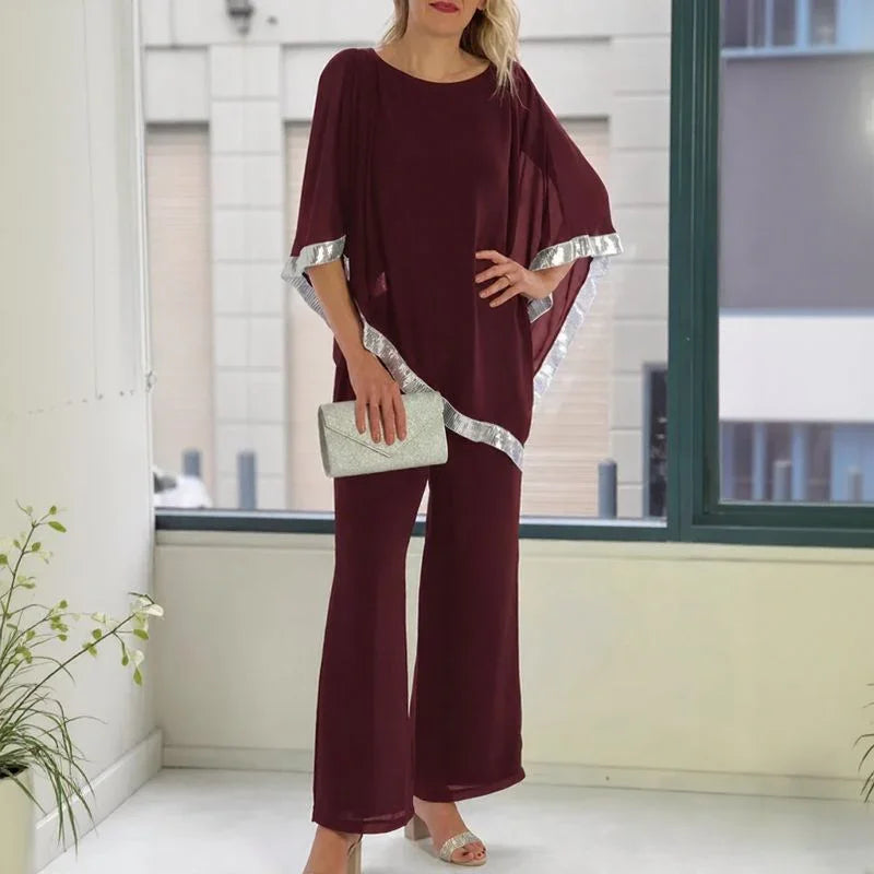 Lola™ Set Oversized Blouse with Contrasting Silver Detail and Wide Leg Pants