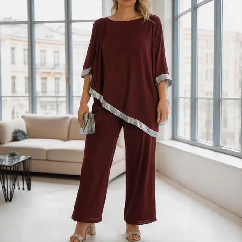 Lola™ Set Oversized Blouse with Contrasting Silver Detail and Wide Leg Pants