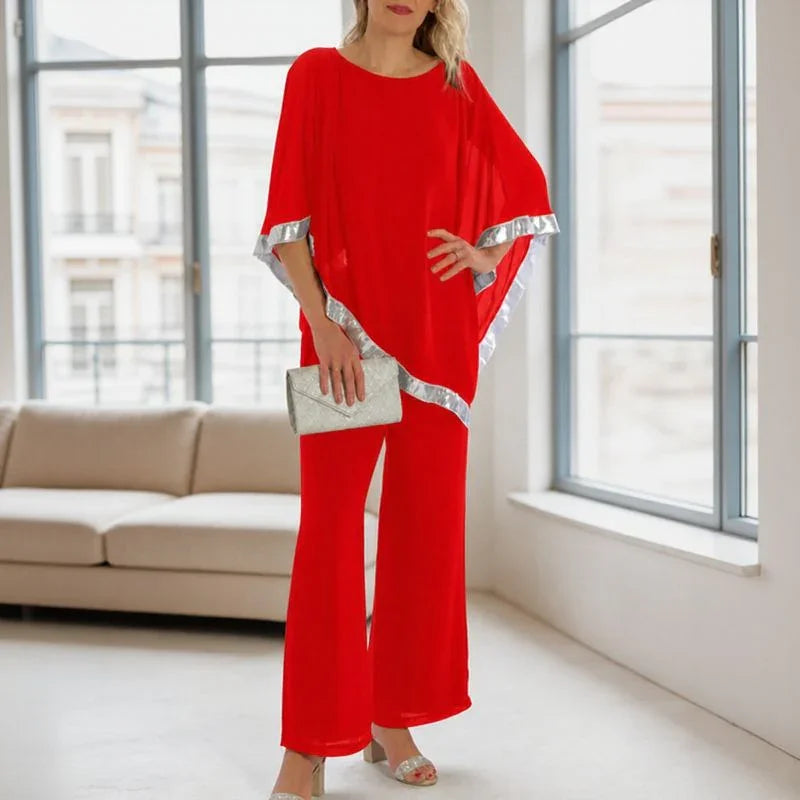 Lola™ Set Oversized Blouse with Contrasting Silver Detail and Wide Leg Pants