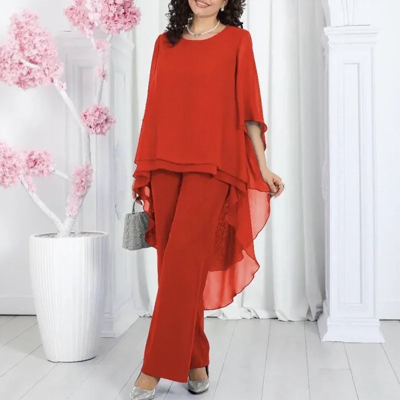 Aurevielle™ Set With Asymmetrical Layered Blouse and Wide-Leg Pants