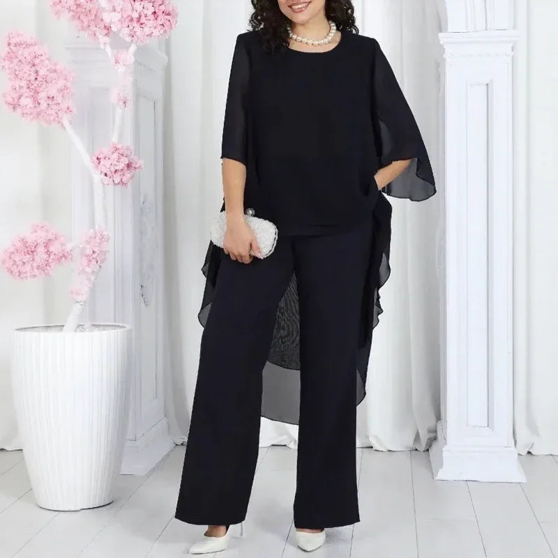 Aurevielle™ Set With Asymmetrical Layered Blouse and Wide-Leg Pants