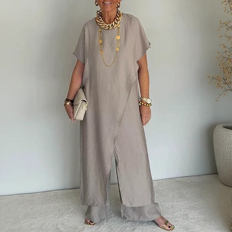 Aurenya™ Set With Asymmetrical Tunic and Flowing Wide-Leg Pants