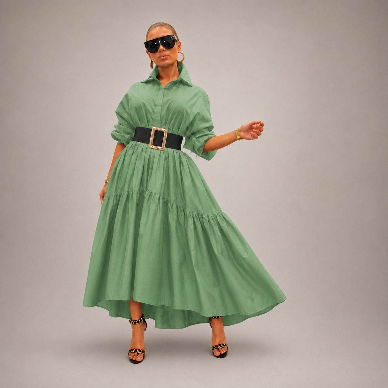 Elowen™ Dress with Collared Neckline, Wide Sleeves and Flowy Silhouette