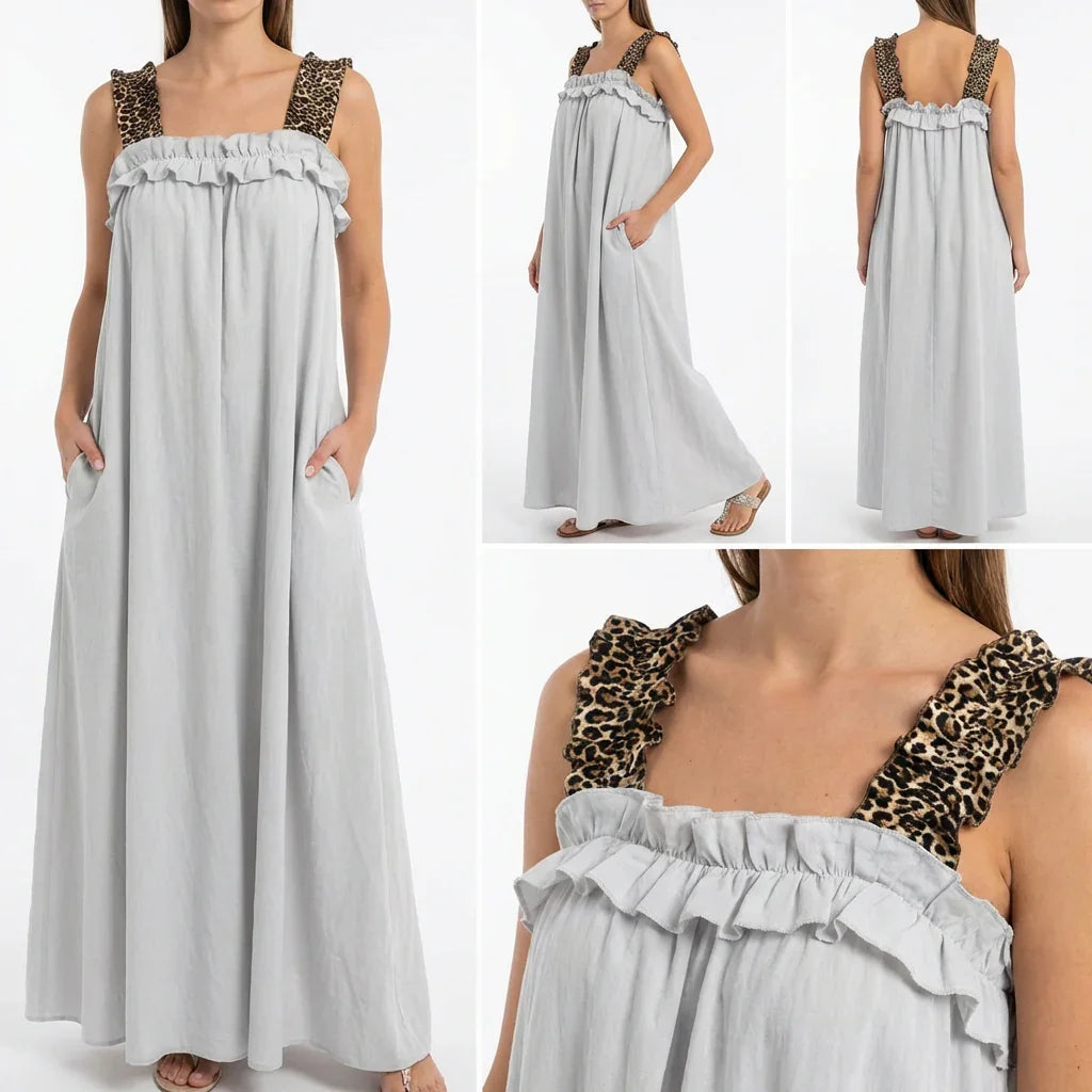 Naples™ Maxi Dress in Lightweight Viscose with Leopard-Print Straps and a Relaxed Fit
