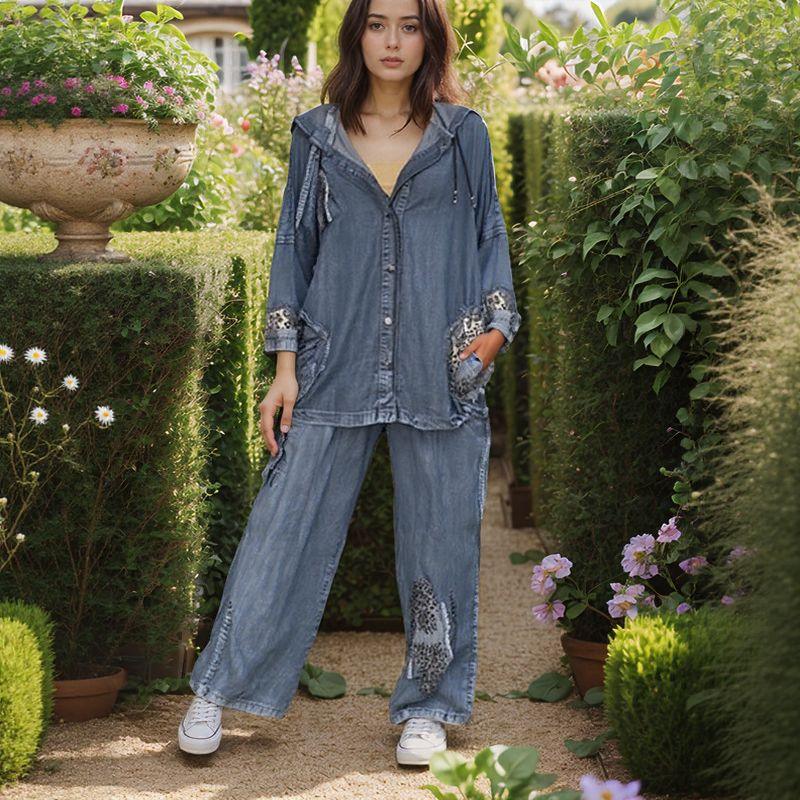 Leona Grace™ Set in Washed Denim with Leopard Print / A Wild, Sophisticated, and Unusual Look!