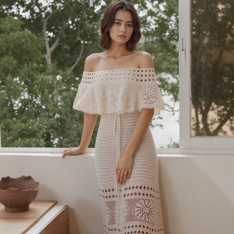 Santorini™ Set in Handcrafted Crochet with Off-the-Shoulder Top / A Touch of Mediterranean Romance with Luxurious Finishing