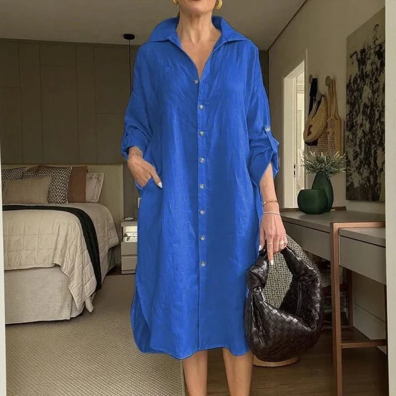 Lisboa™ Dress in Cotton Linen with Tailoring Collar / The Modern Woman's Couture Piece!