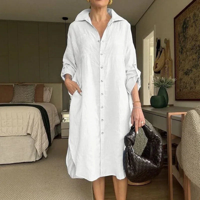 Lisboa™ Dress in Cotton Linen with Tailoring Collar / The Modern Woman's Couture Piece!