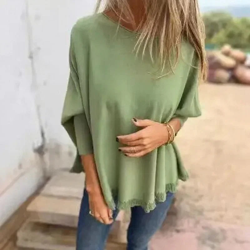 Giulia™ Top in Premium Soft Fleece with Dolman Sleeves & Lace Hem / Elegant comfort with a feminine touch!