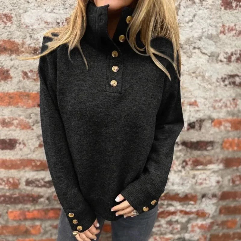Women's Premium Knit Sweater with High Collar and Elegant Buttons / Warm and Sophisticated Minimalism!