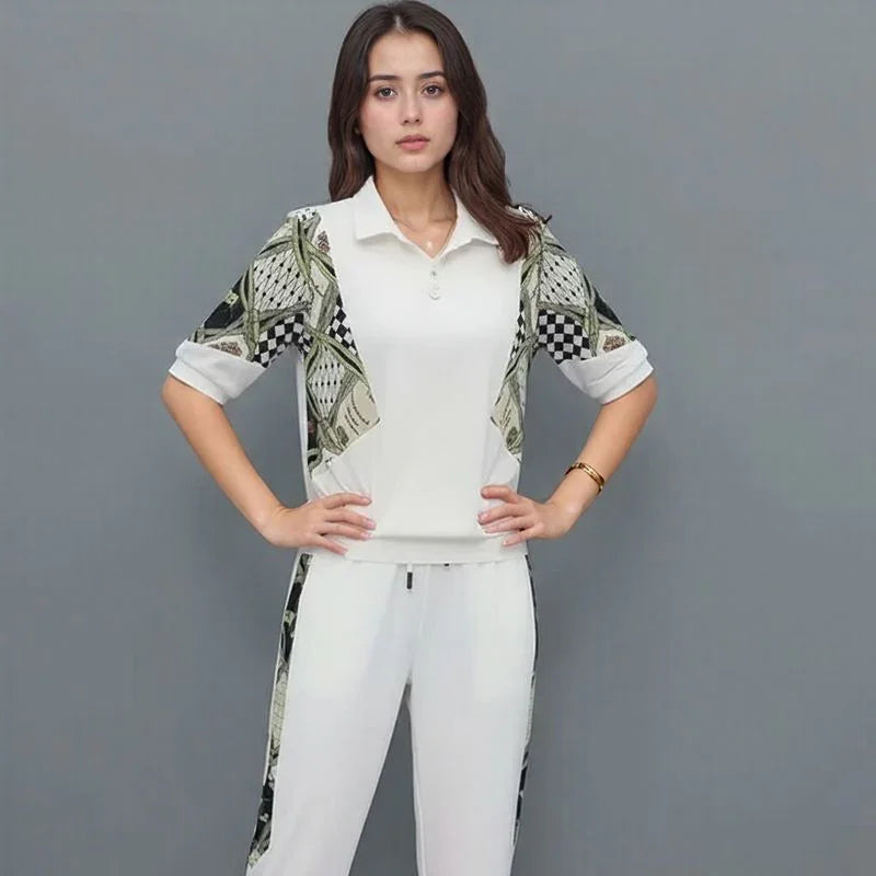Mosaic™ Set with Zipper Collar and Contrasting Print / Art, Movement, and Comfort in Every Stroke