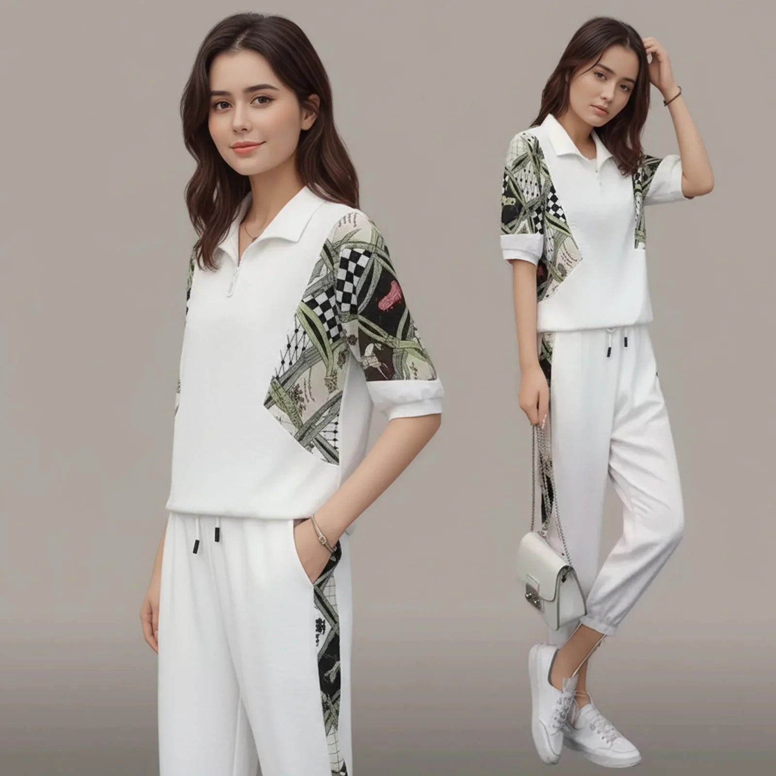 Mosaic™ Set with Zipper Collar and Contrasting Print / Art, Movement, and Comfort in Every Stroke