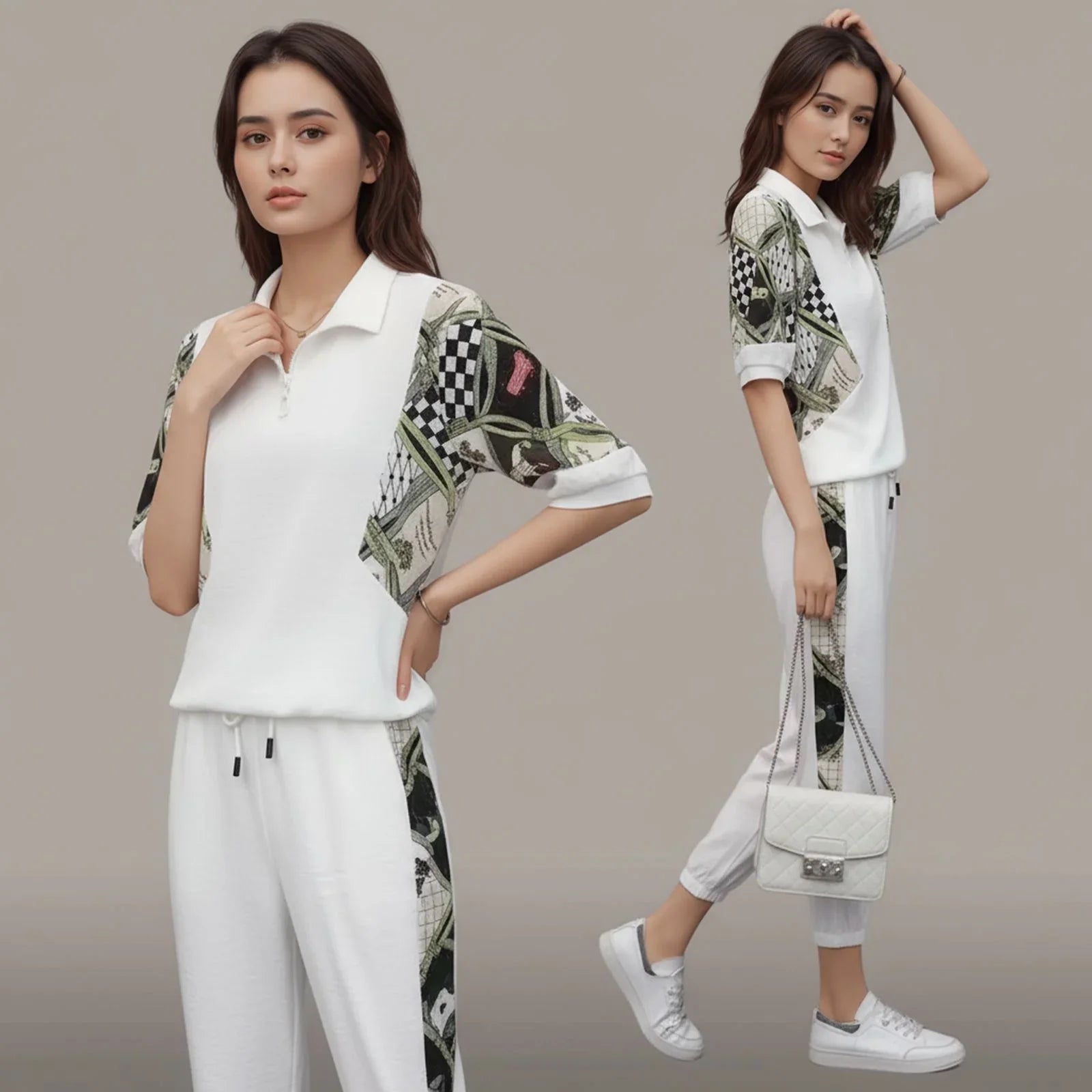 Mosaic™ Set with Zipper Collar and Contrasting Print / Art, Movement, and Comfort in Every Stroke