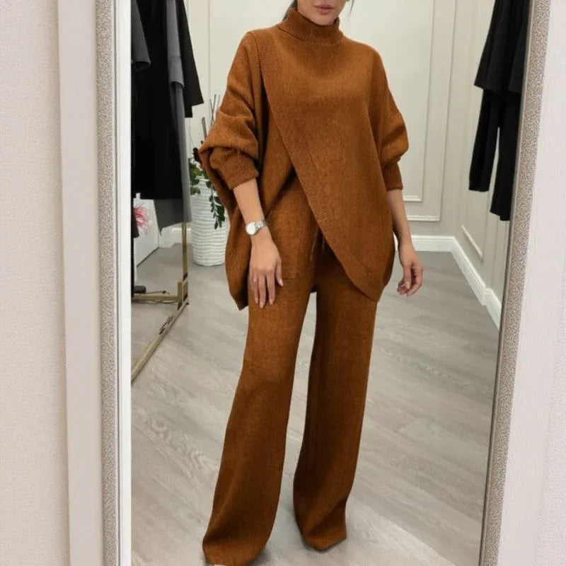 Liberty Knit™ Premium Heavyweight Knit Set with Structured Oversized Blouse and Straight-Leg Pants / Sophistication that Flows Naturally!