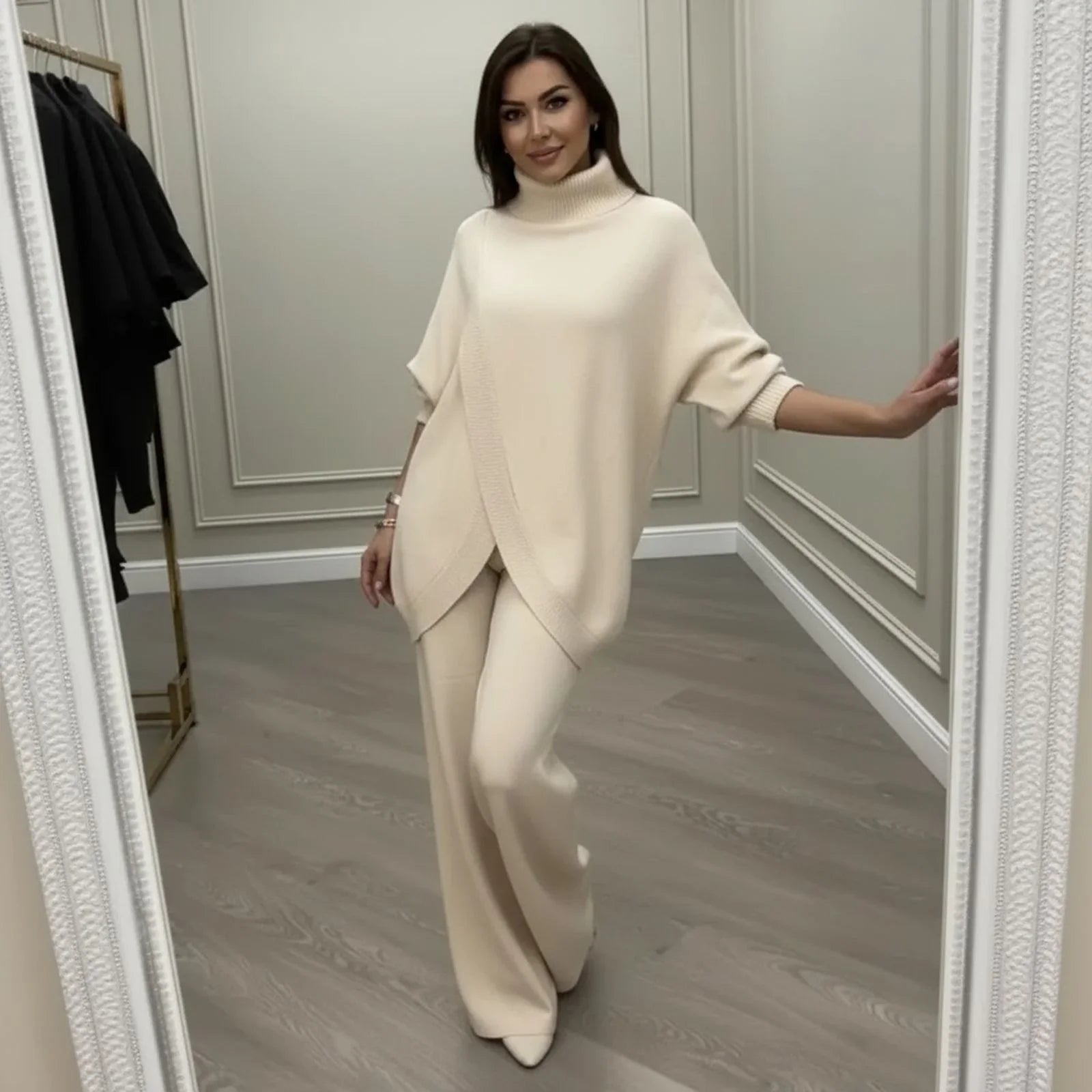 Liberty Knit™ Premium Heavyweight Knit Set with Structured Oversized Blouse and Straight-Leg Pants / Sophistication that Flows Naturally!