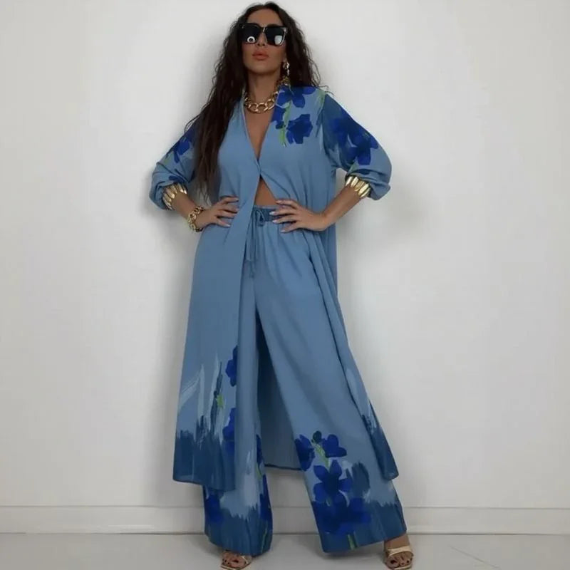 Miranda™ Set in Satin Viscose with Flowing Kimono Shirt / Light Sophistication for Women with Presence!