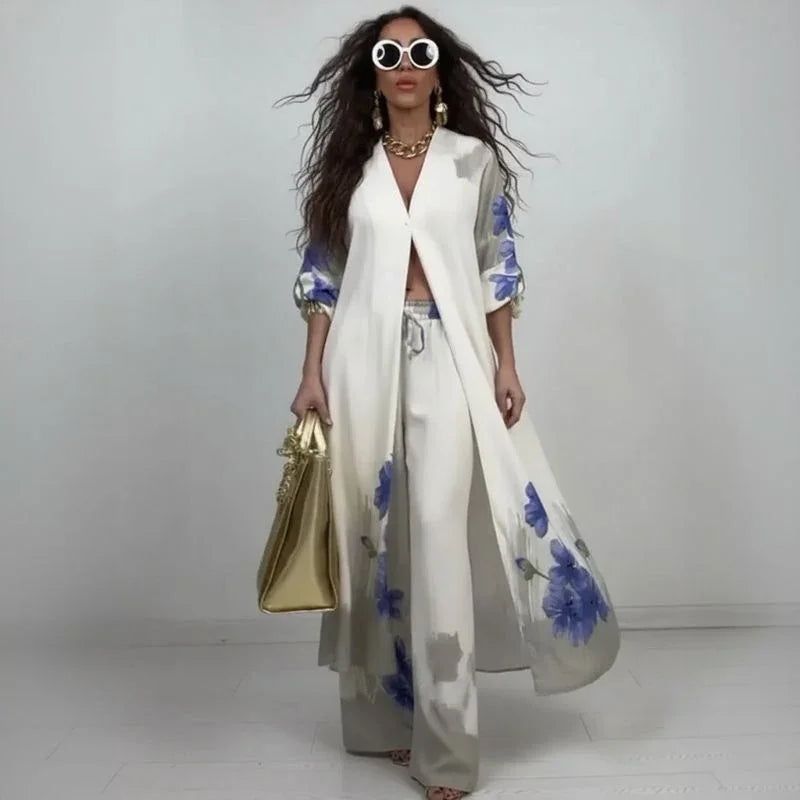 Miranda™ Set in Satin Viscose with Flowing Kimono Shirt / Light Sophistication for Women with Presence!