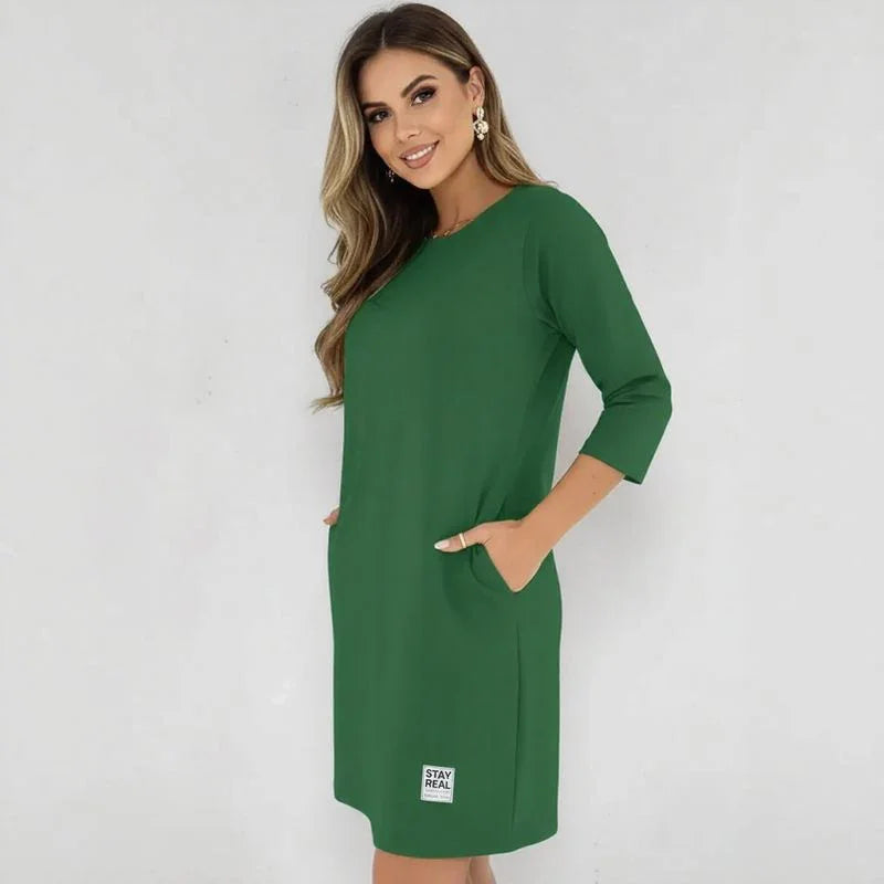 Daily™ Comfort Knit Dress with 3/4 Sleeves / The Sophisticated Basic that Flatters Your Figure Without Showing Seams!