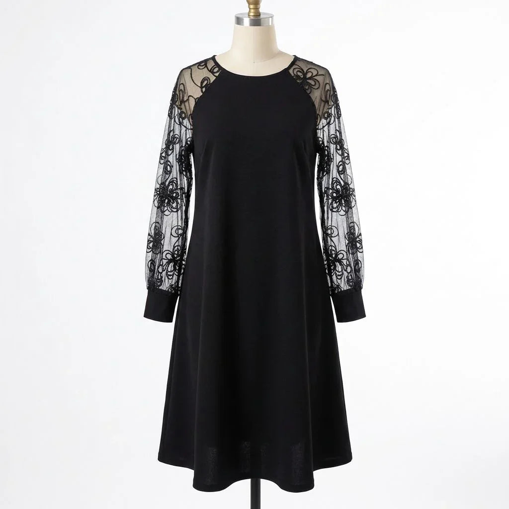 Madeline™ Dress in Italian Crepe Fabric with Embroidered Lace