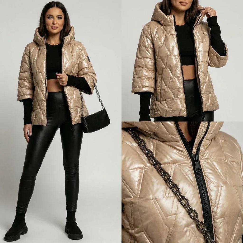 Vogue™ Quilted Cotton Jacket with Structured Hood and Layered Sleeve Design
