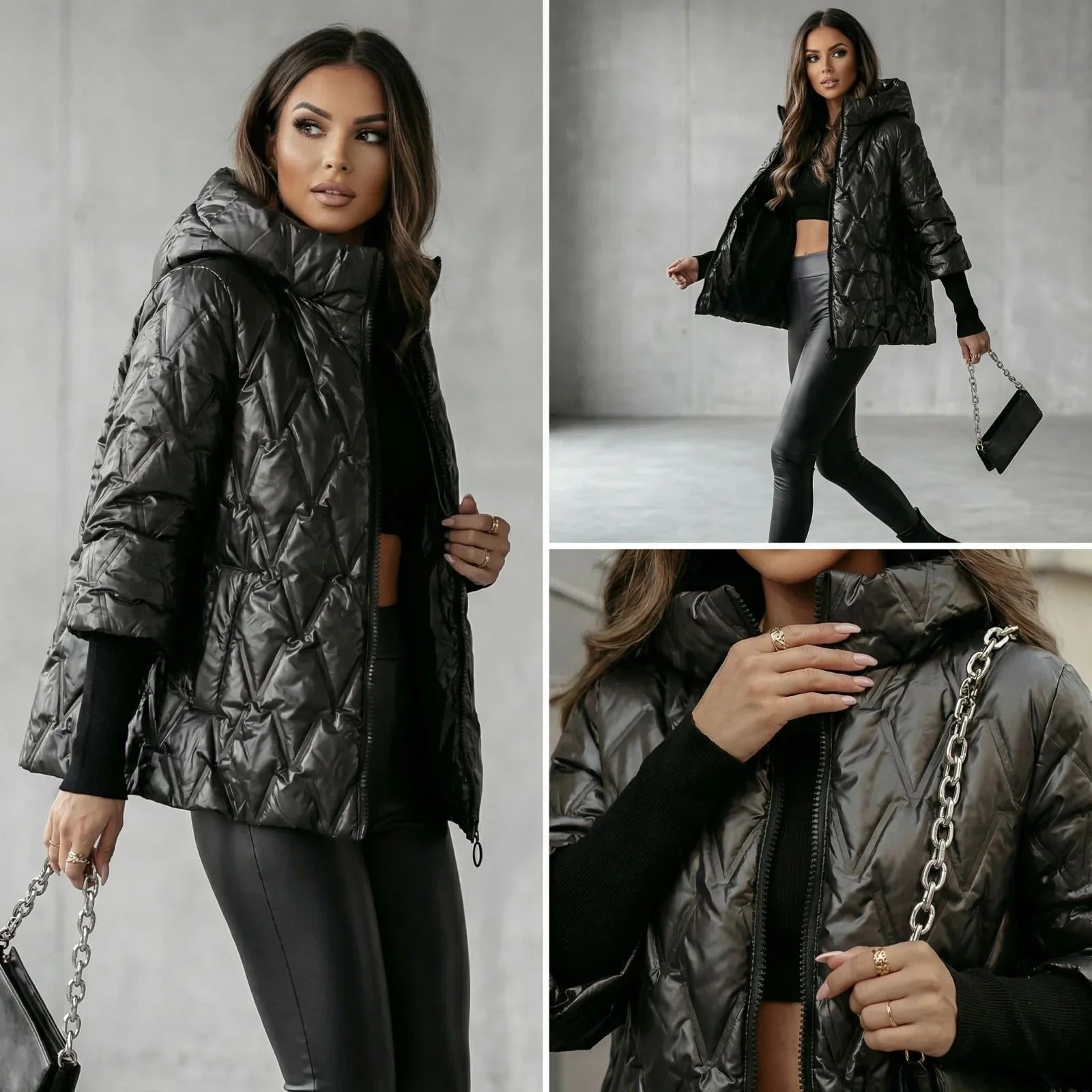 Vogue™ Quilted Cotton Jacket with Structured Hood and Layered Sleeve Design