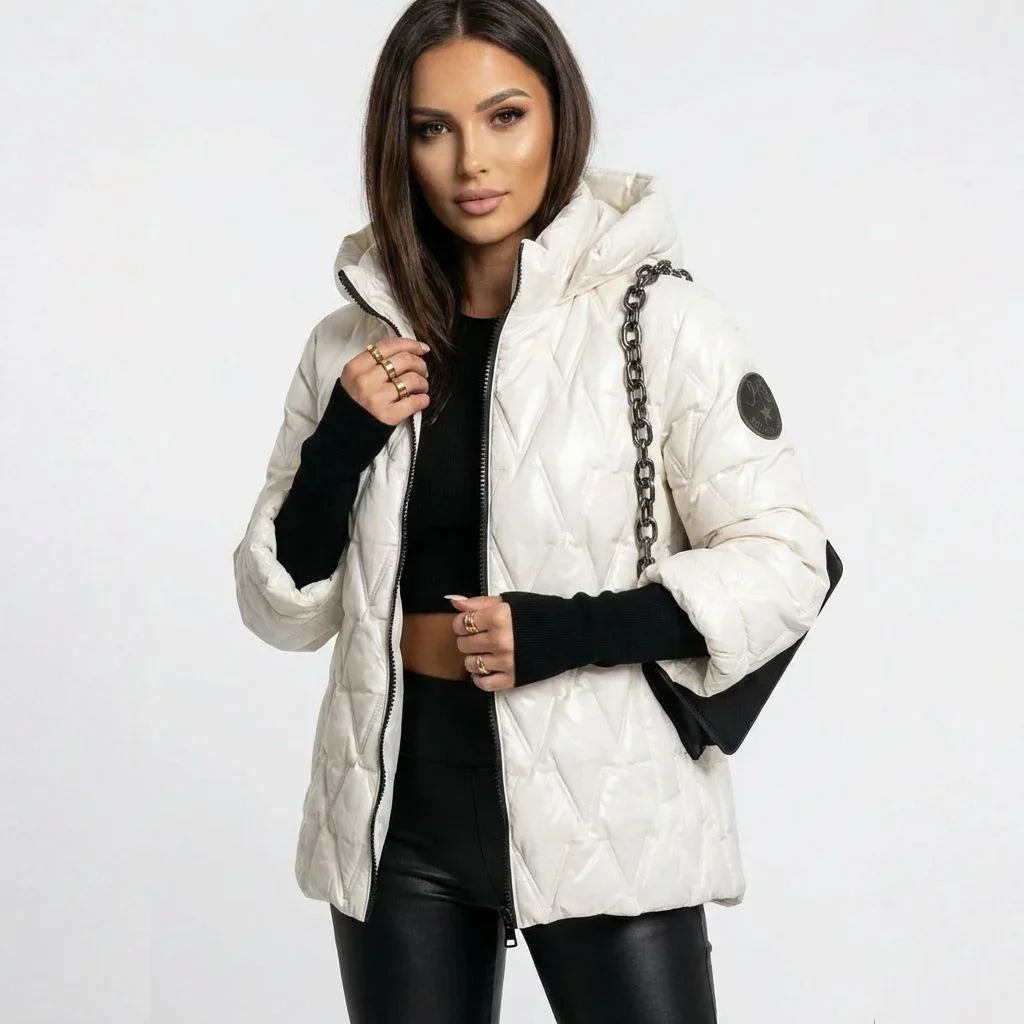 Vogue™ Quilted Cotton Jacket with Structured Hood and Layered Sleeve Design
