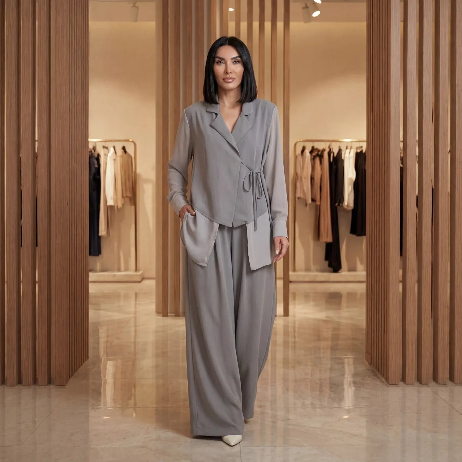 Maison Class™ Tailored Set with Asymmetrical Blazer and Elegant Wide-Leg Pants!