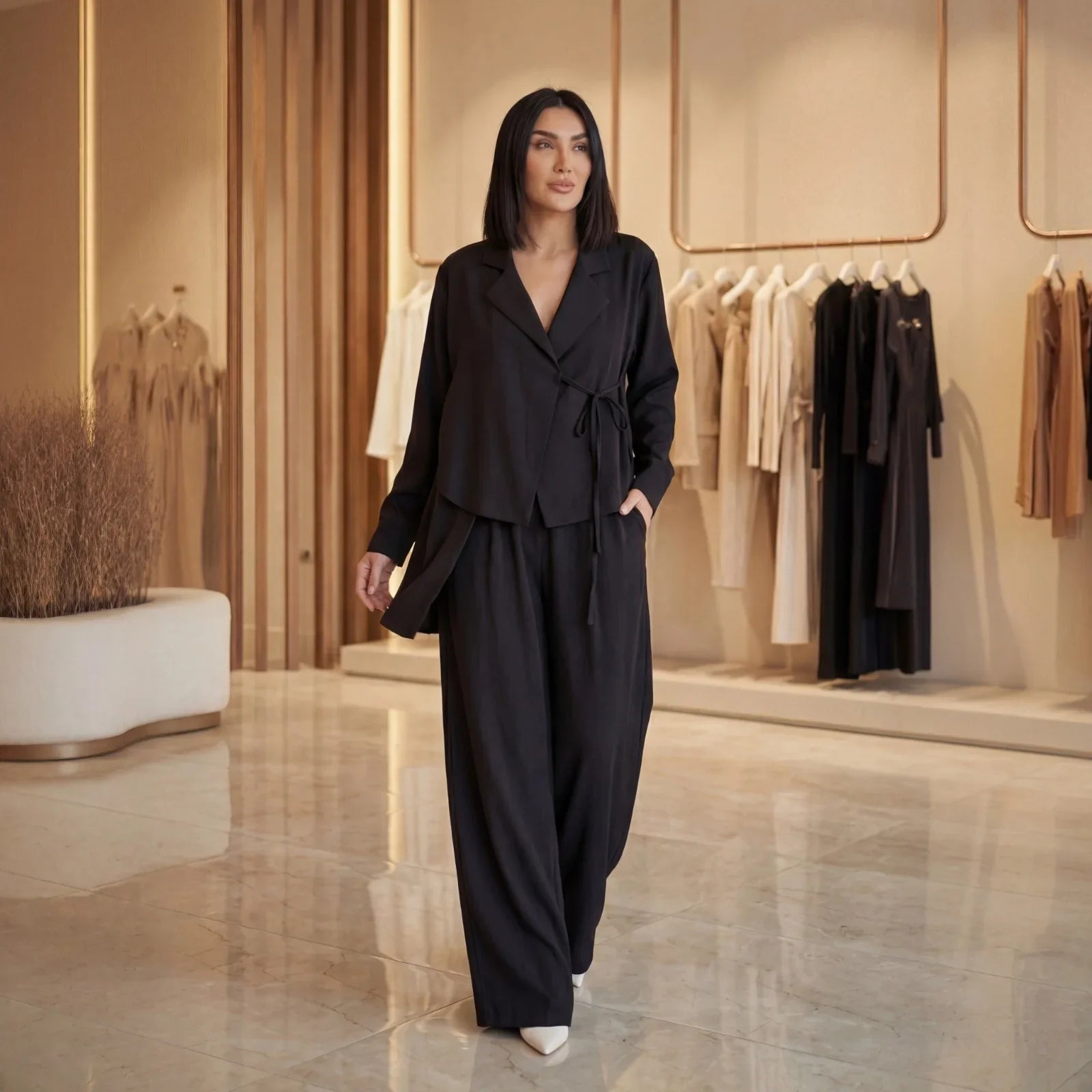 Maison Class™ Tailored Set with Asymmetrical Blazer and Elegant Wide-Leg Pants!