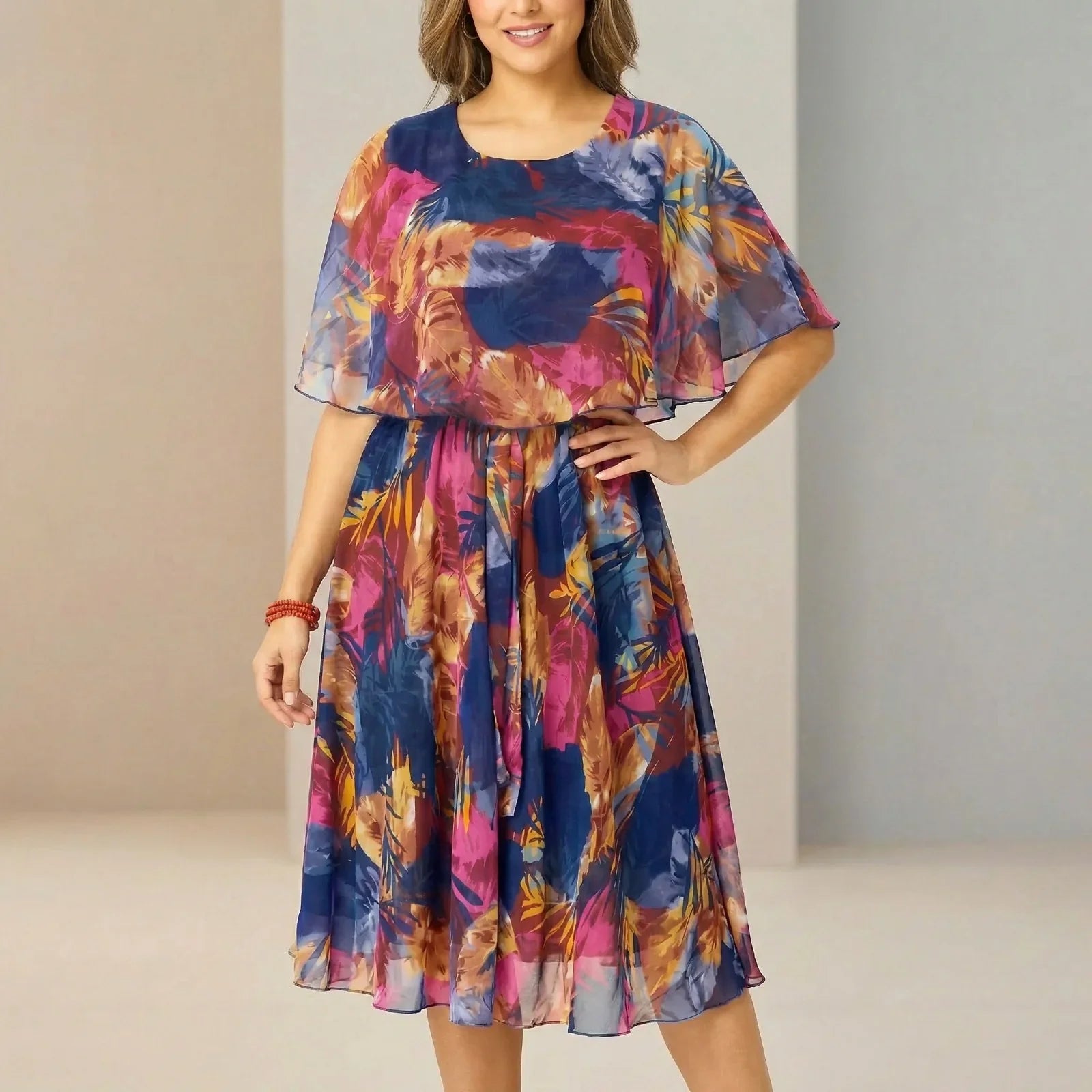 Garden Glow™ Printed Midi Dress with Overlay