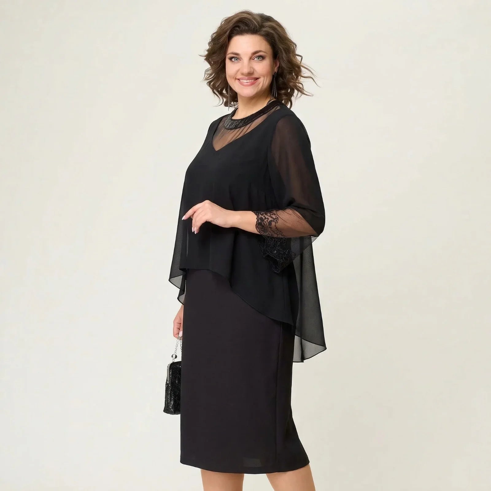 Elise™ Dress with Overlay and Sheer Sleeves