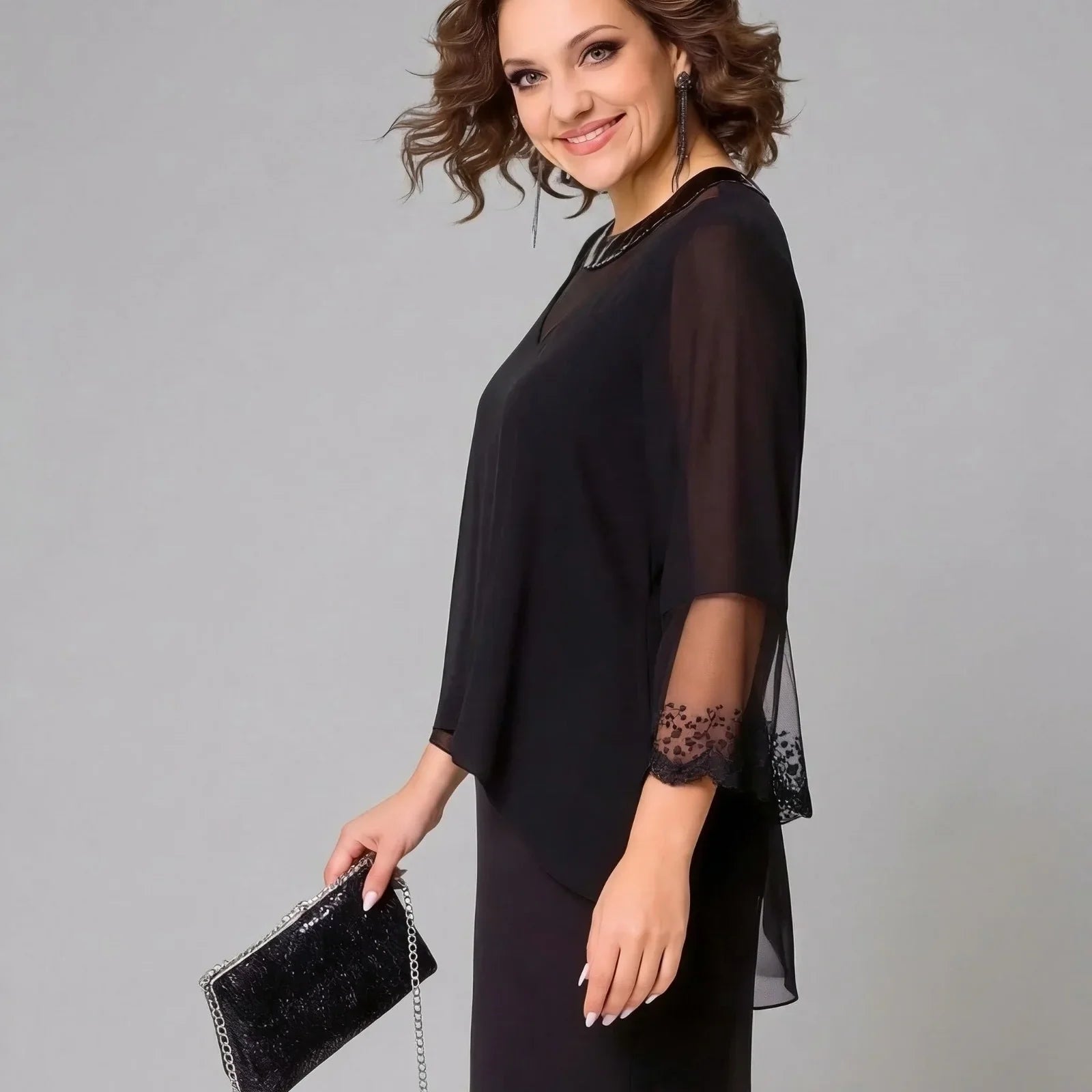 Elise™ Dress with Overlay and Sheer Sleeves