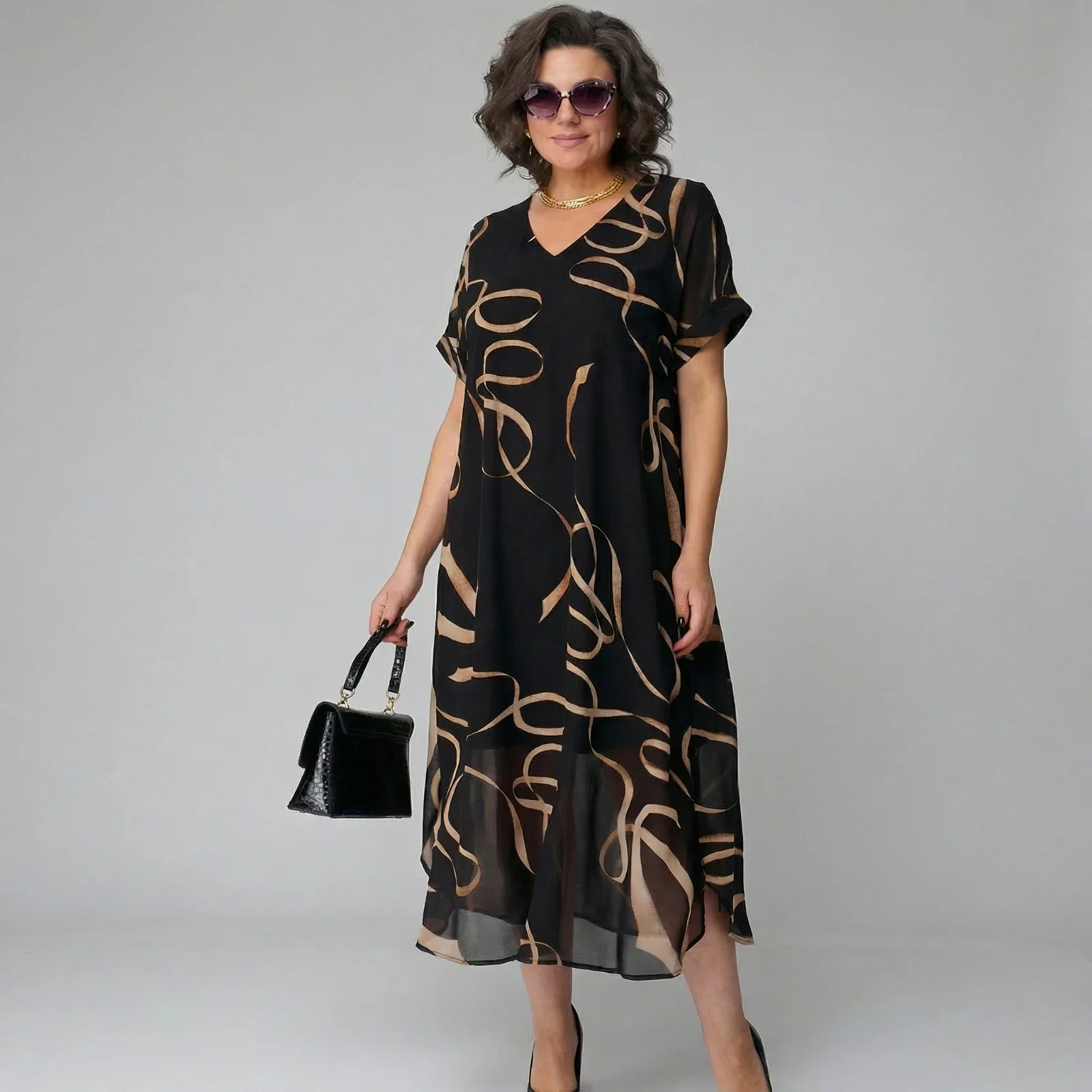 Francesca™ Dress with Ruffle and Golden Print