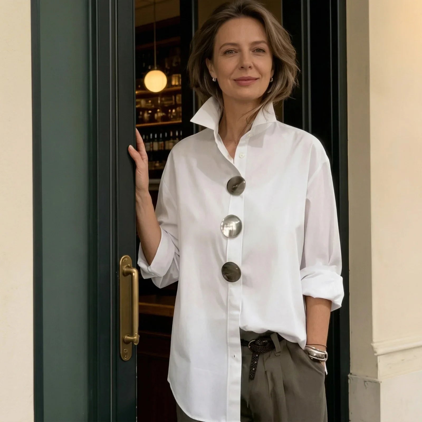 Martina™ Shirt with Structured Collar & Oversized Buttons
