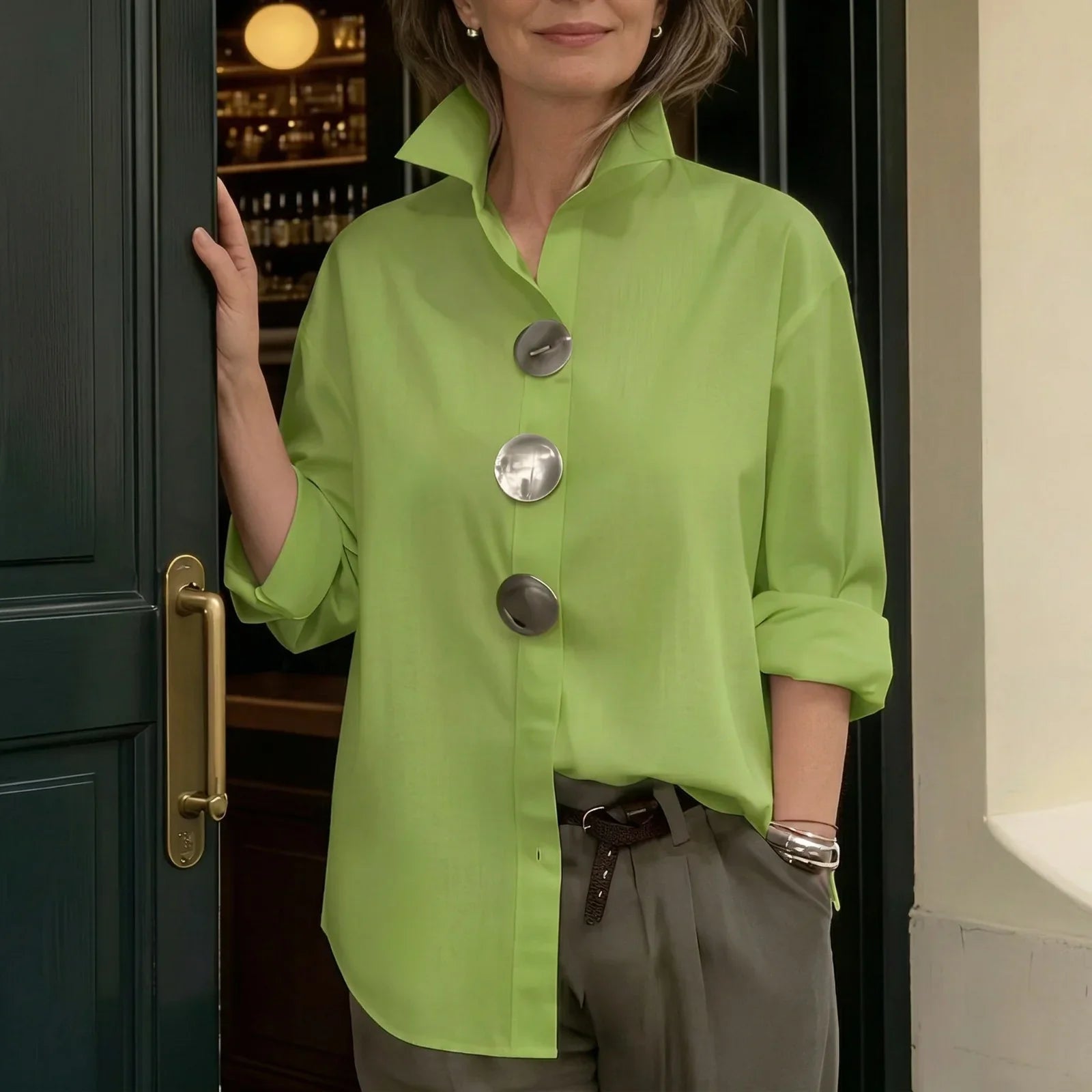 Martina™ Shirt with Structured Collar & Oversized Buttons