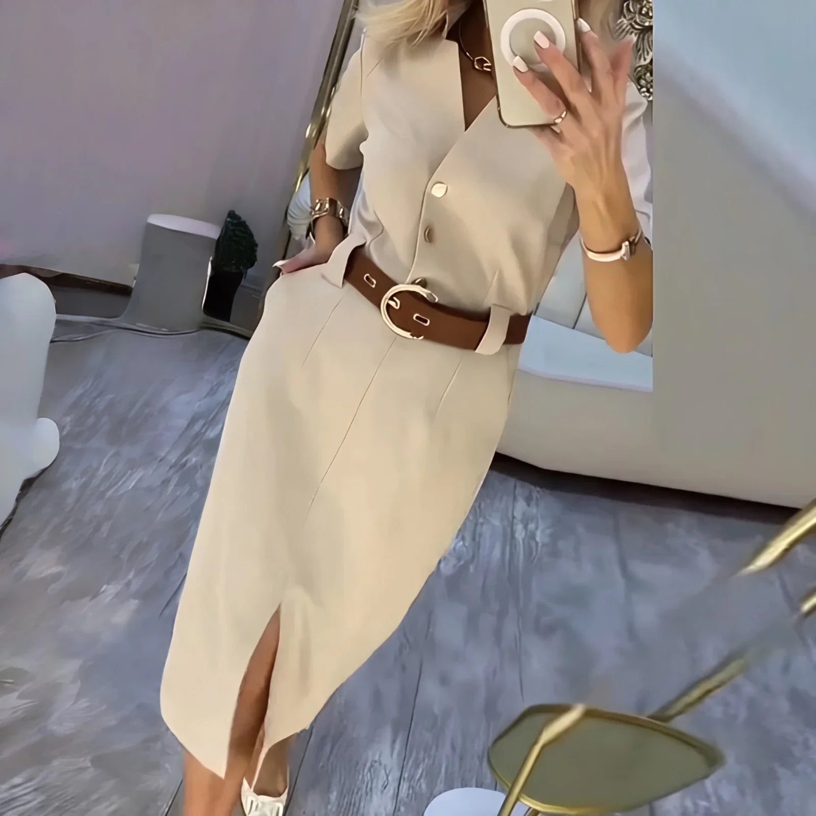 Maite™ Midi Shirt Dress with an Elegant Front Slit