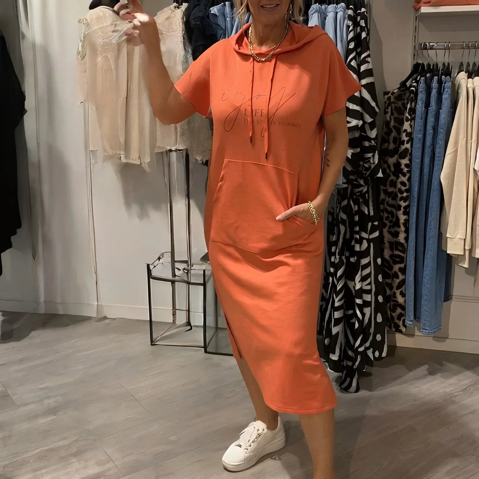 Nora™ Hooded Dress with a Functional Front Pocket