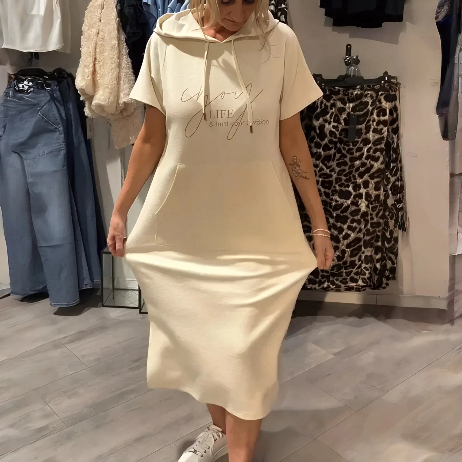 Nora™ Hooded Dress with a Functional Front Pocket