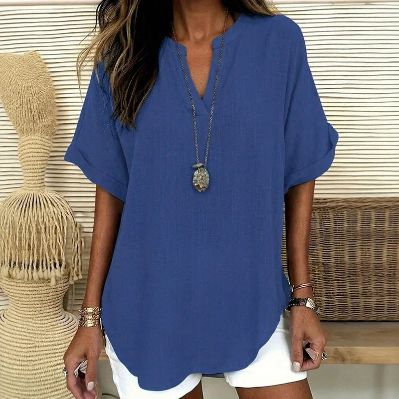Maya™ Top with a Delicate Curved Hem and a V-Neck with Cutout