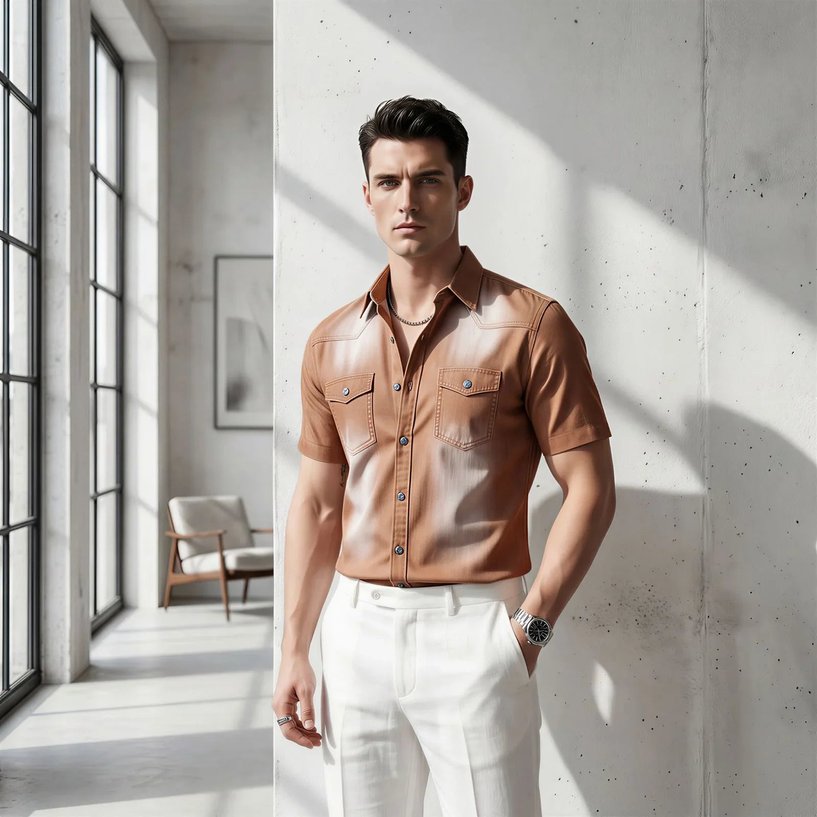 Vittorio™ Slim Fit Denim Shirt with Premium Faded Wash!!!!