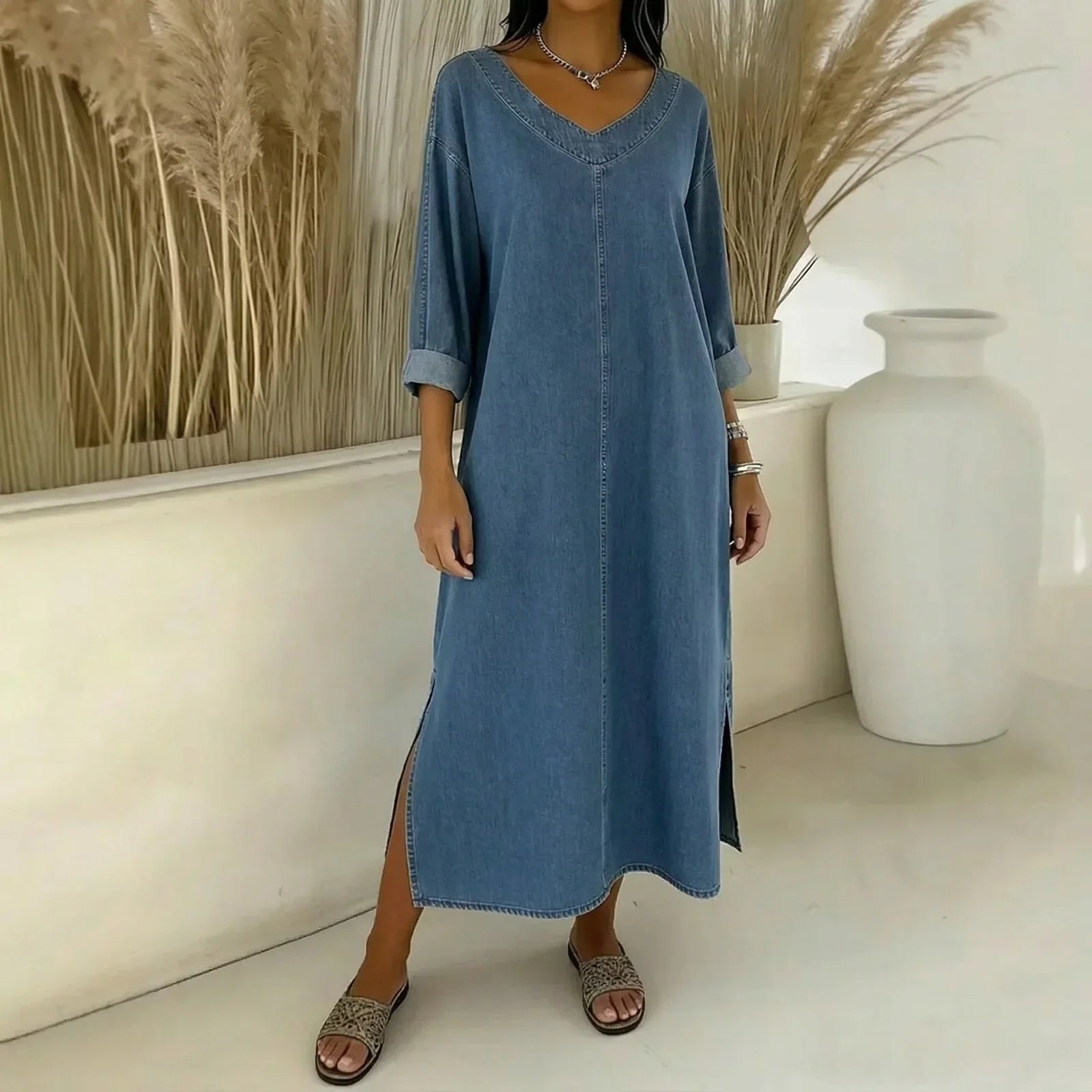Santorini™ Dress with Side Slits and a Rustic Touch