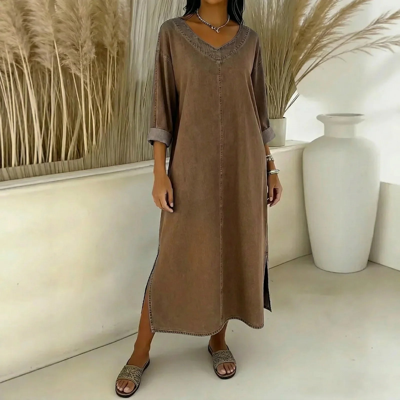 Santorini™ Dress with Side Slits and a Rustic Touch