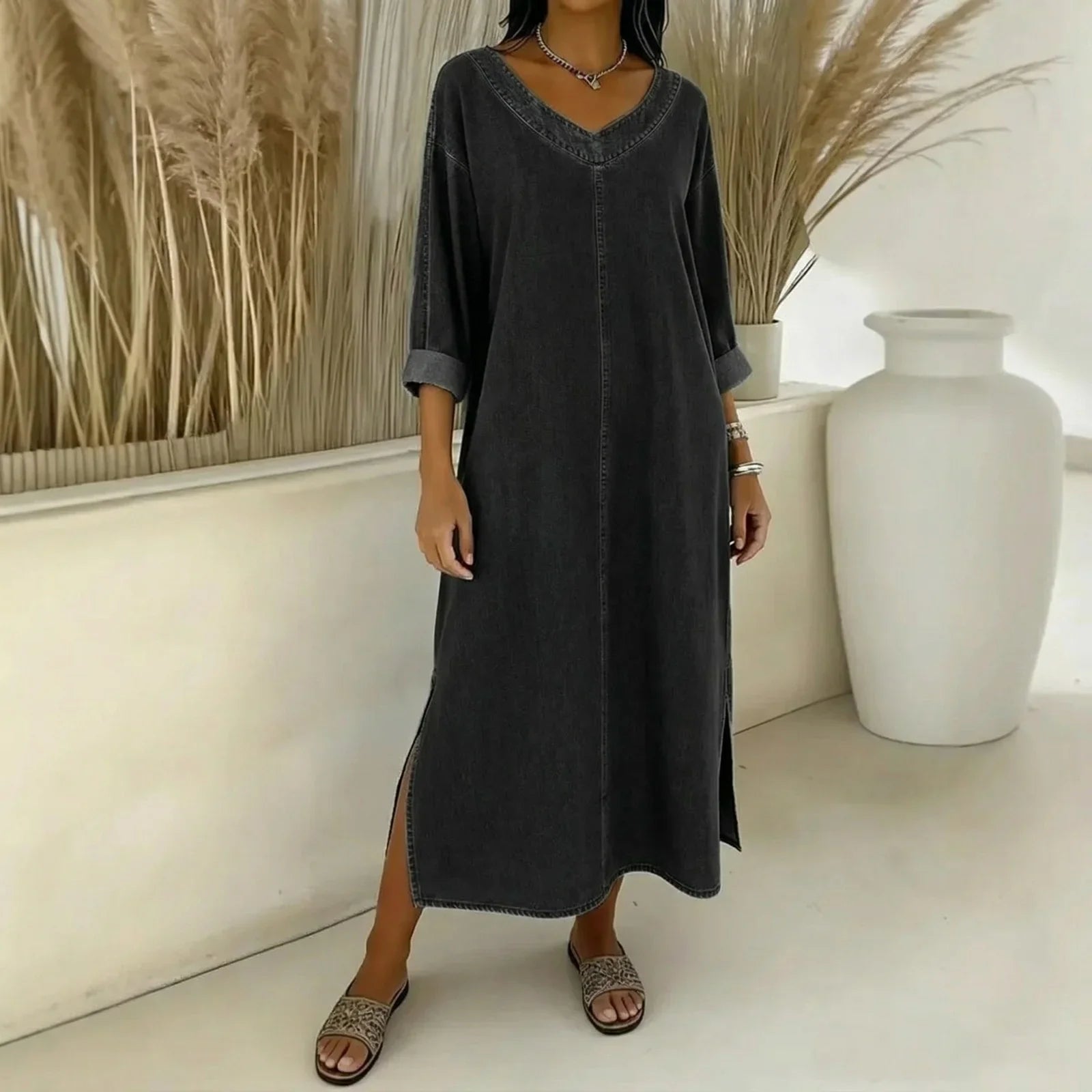 Santorini™ Dress with Side Slits and a Rustic Touch