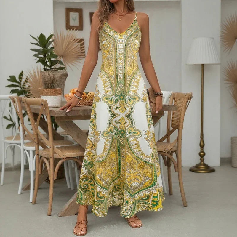 Aruba™ Maxi Dress with Ornamental Print and Thin Straps