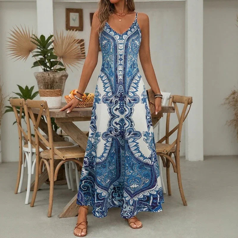 Aruba™ Maxi Dress with Ornamental Print and Thin Straps