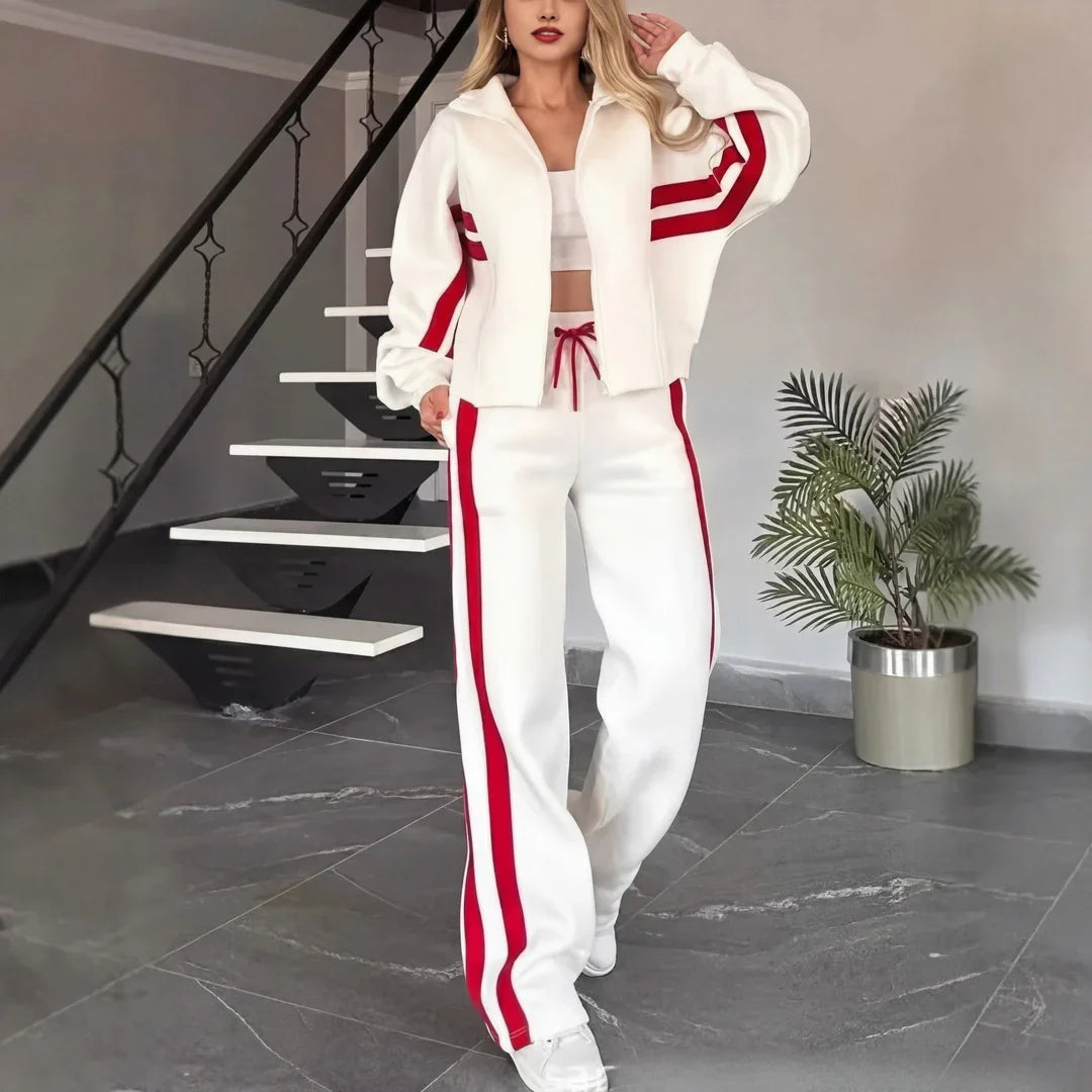 Angelina™ Set with a High-Neck Jacket and Modern Stripes