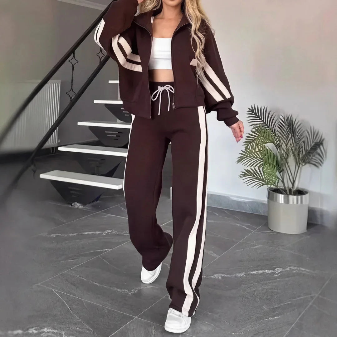 Angelina™ Set with a High-Neck Jacket and Modern Stripes