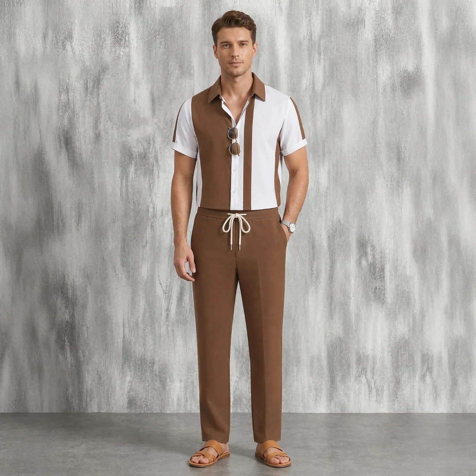 Dionysus™ Set with Asymmetrical Stripes and Pants with an Elastic Waistband