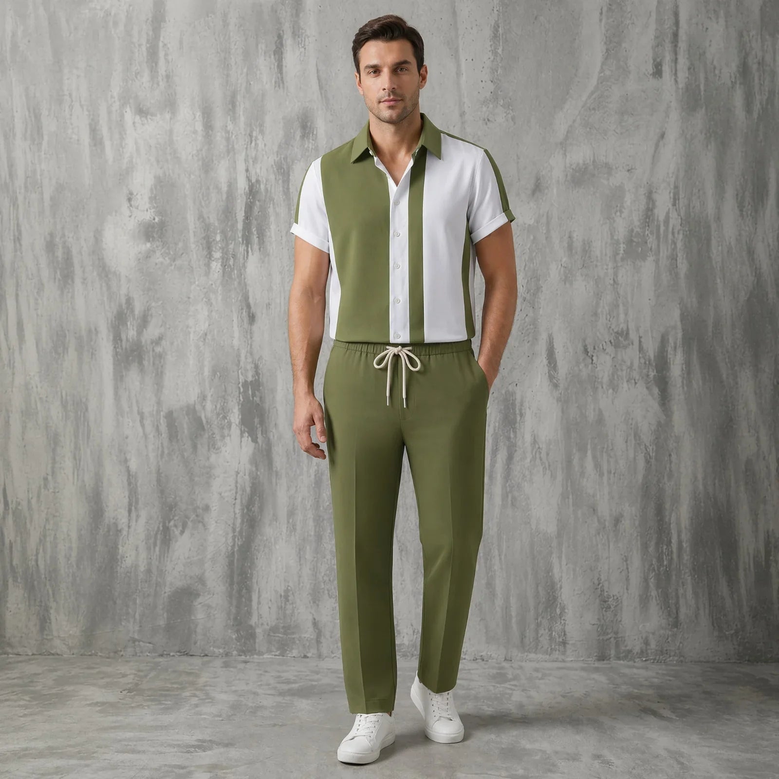 Dionysus™ Set with Asymmetrical Stripes and Pants with an Elastic Waistband